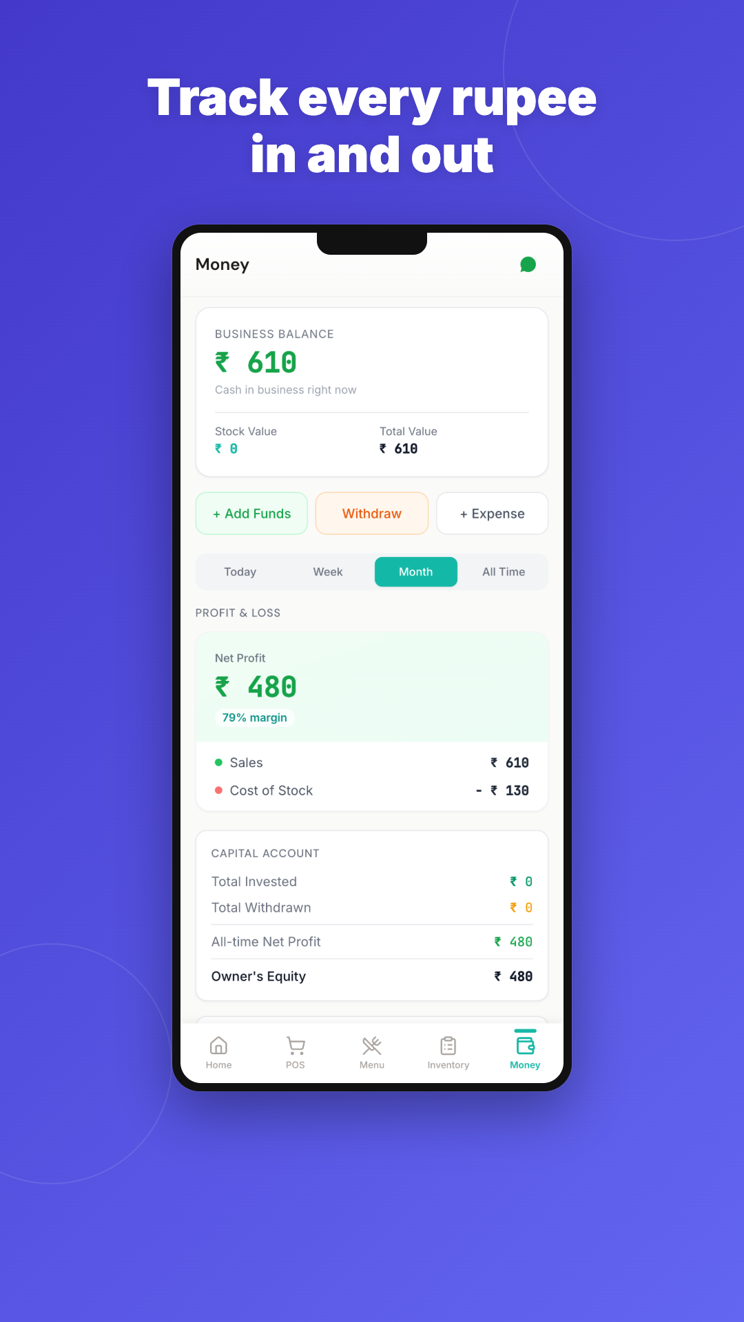 DukaanKit Money & P&L Screen